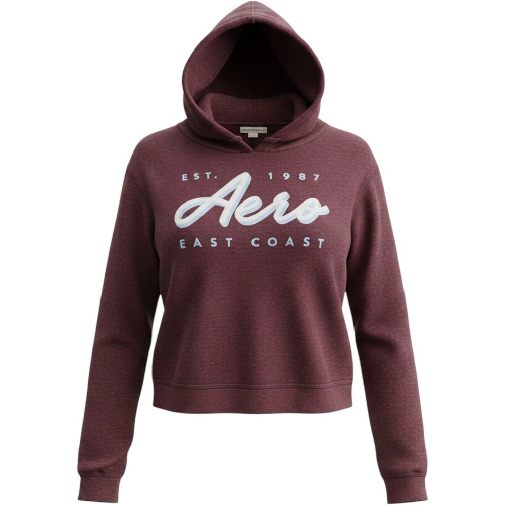 Aeropostale Womens Burgundy East Coast Graphic Hoodie Sweatshirt XL 517